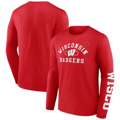 Men's NCAA Fanatics Wisconsin Badgers Modern Arch 2-Hit Long Sleeve T-Shirt, Red, Small