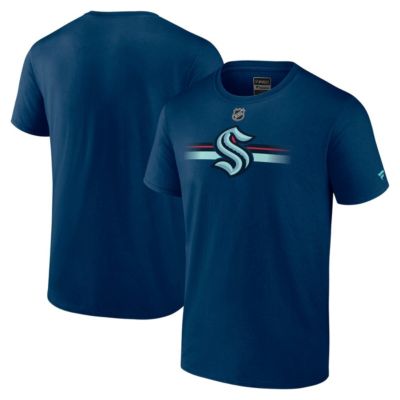 Men's NHL Fanatics Deep Sea Seattle Kraken Authentic Pro Secondary Logo T-Shirt, Navy Blue, Small