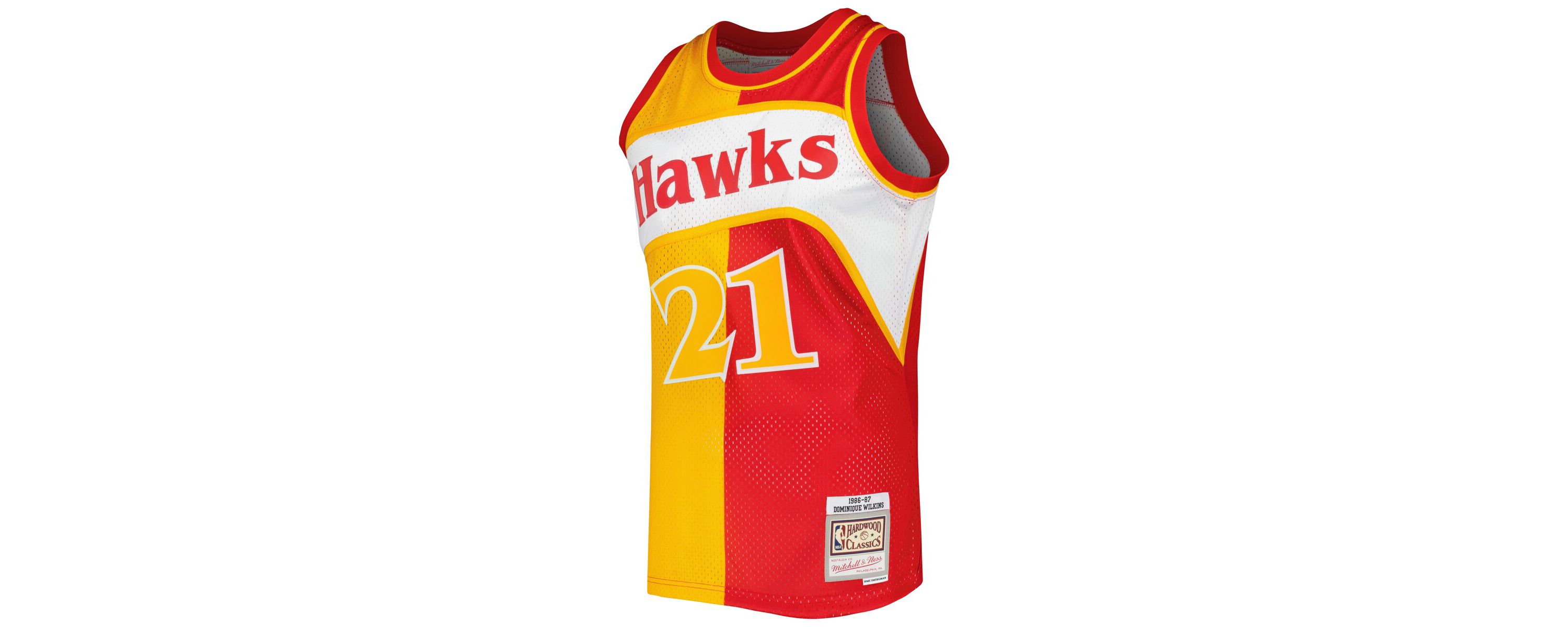 NBA Dominique Wilkins Yellow/Red Atlanta Hawks Hardwood Classics 1986/87 Split Swingman Jersey