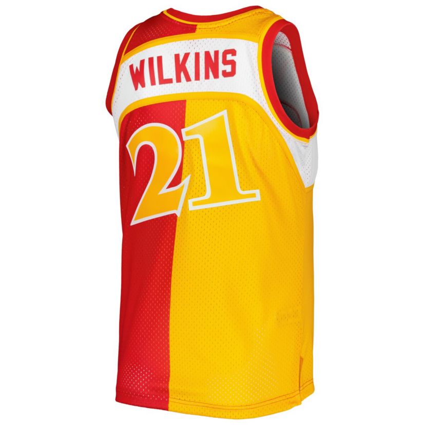 NBA Dominique Wilkins Yellow/Red Atlanta Hawks Hardwood Classics 1986/87 Split Swingman Jersey