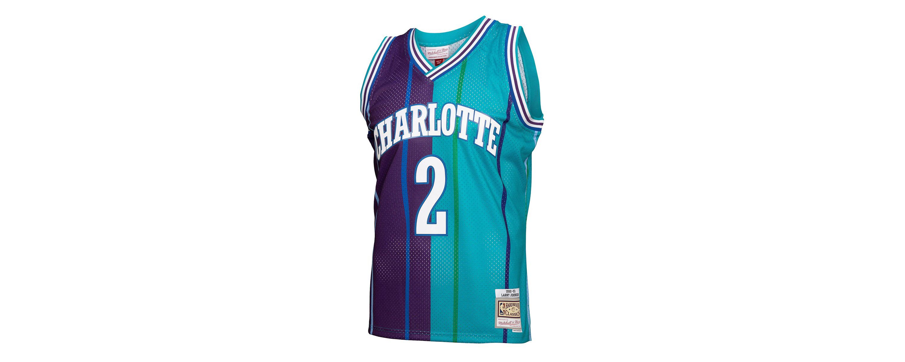 NBA Larry Johnson Teal/Purple Charlotte Hornets Hardwood Classics 1992/93 Split Swingman Jersey
