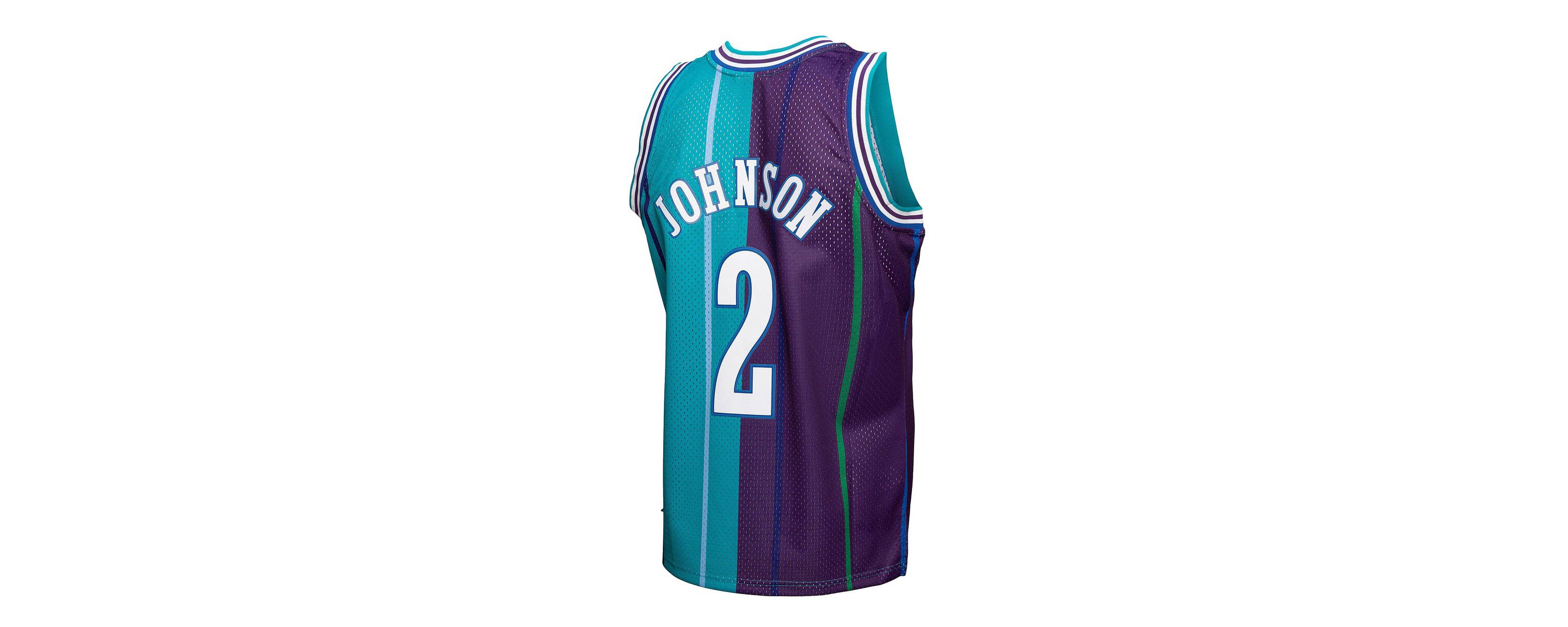 NBA Larry Johnson Teal/Purple Charlotte Hornets Hardwood Classics 1992/93 Split Swingman Jersey