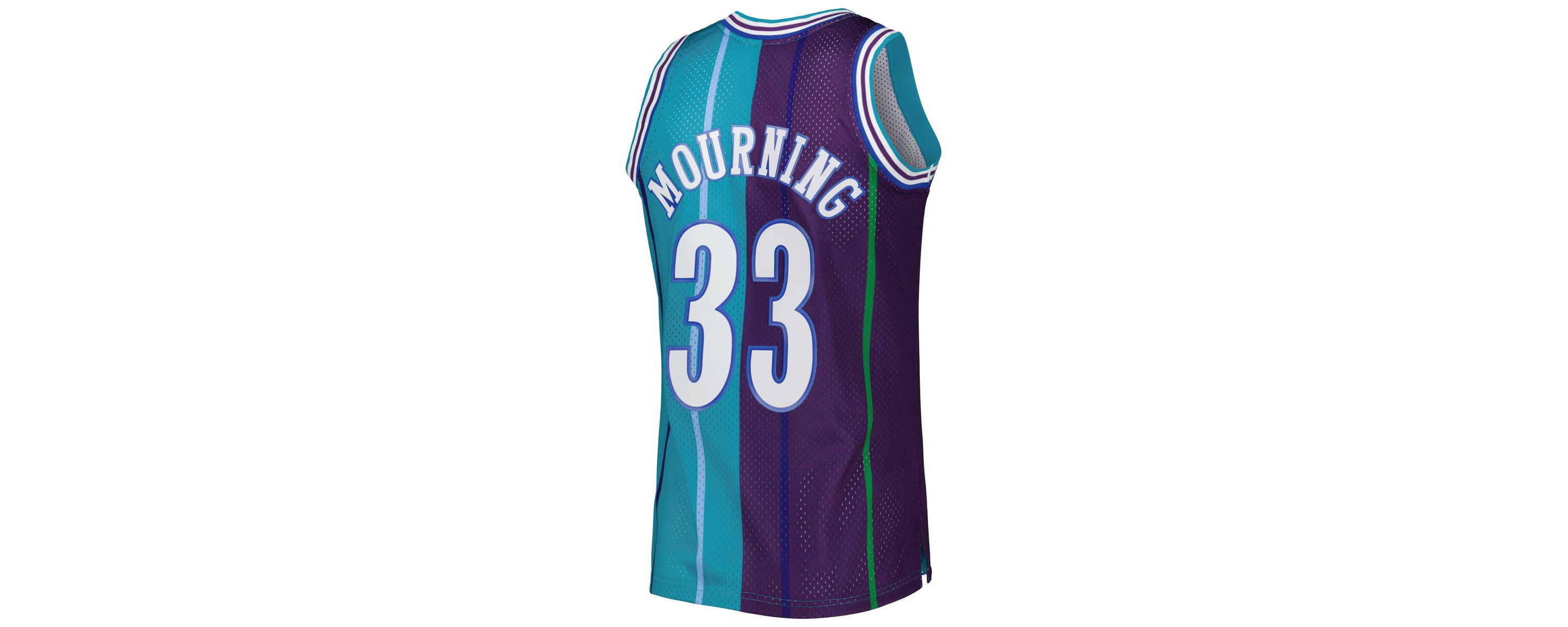 NBA Alonzo Mourning Teal/Purple Charlotte Hornets Hardwood Classics 1992/93 Split Swingman Jersey