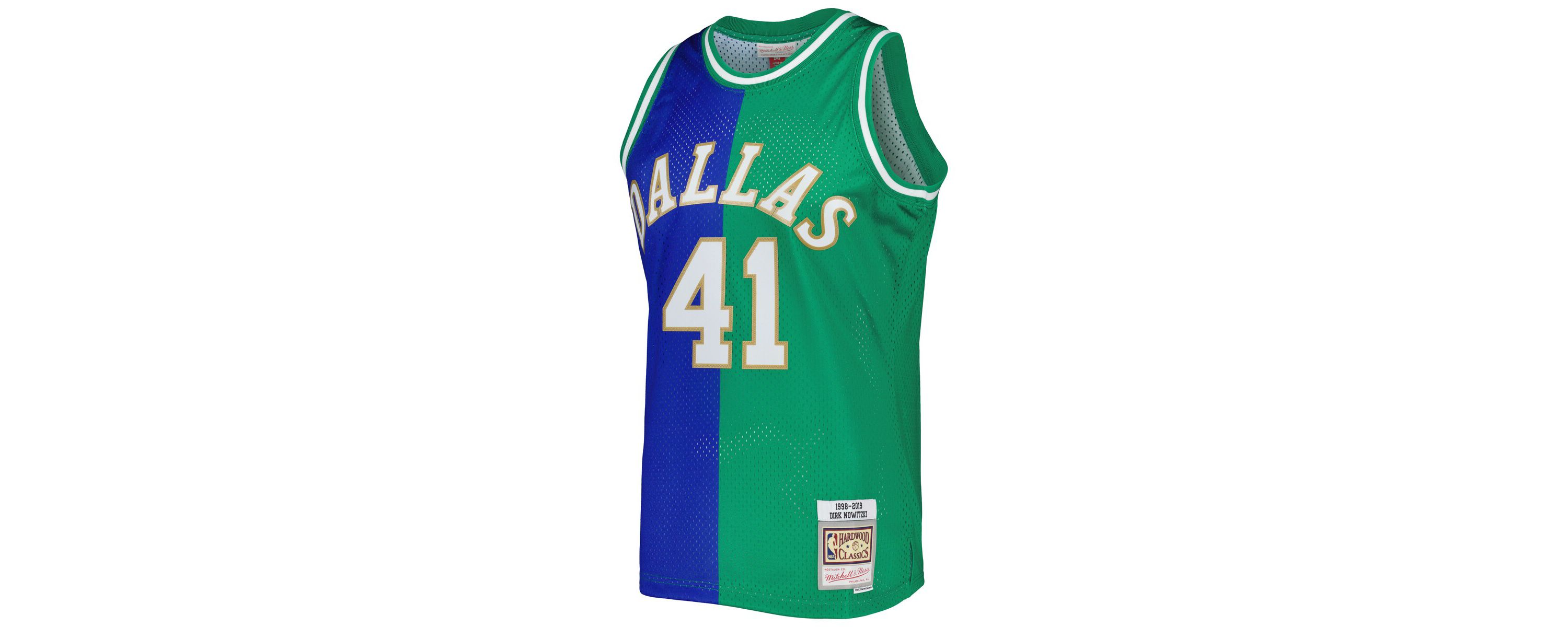 NBA Dirk Nowitzki Blue/Green Dallas Mavericks Hardwood Classics 1998/2019 Split Swingman Jersey