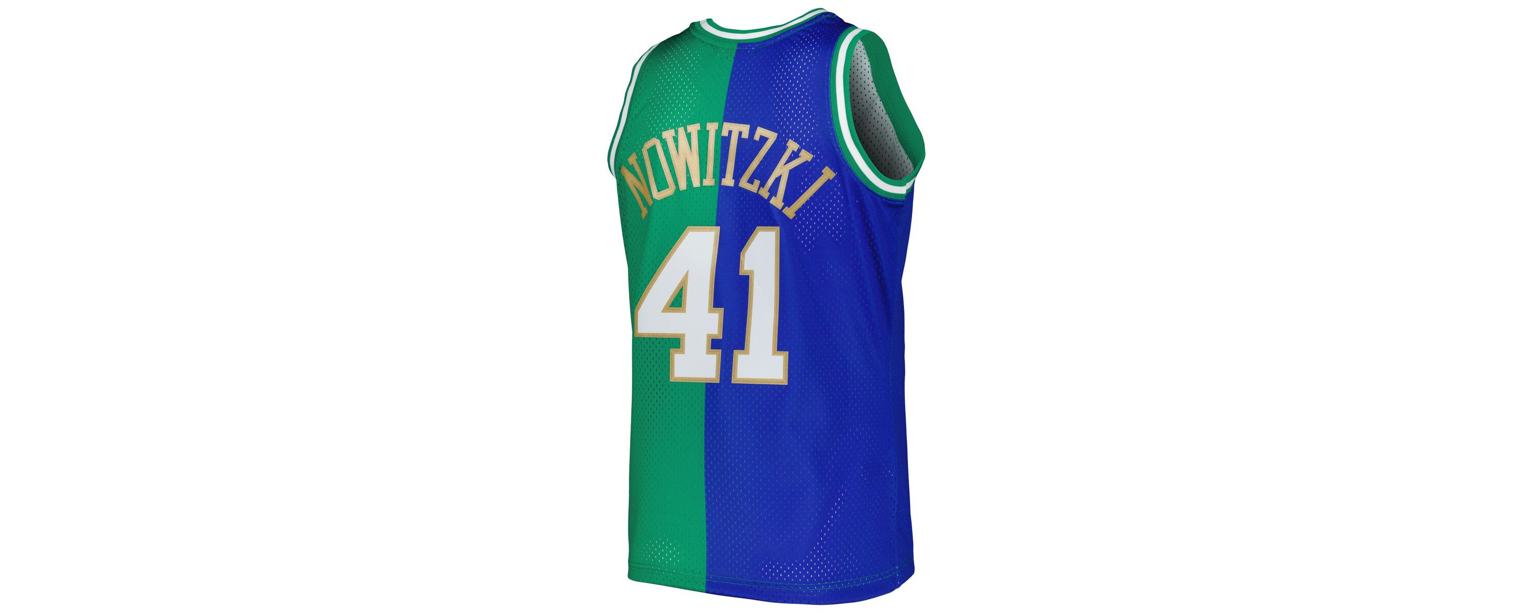 NBA Dirk Nowitzki Blue/Green Dallas Mavericks Hardwood Classics 1998/2019 Split Swingman Jersey