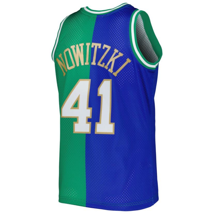 NBA Dirk Nowitzki Blue/Green Dallas Mavericks Hardwood Classics 1998/2019 Split Swingman Jersey