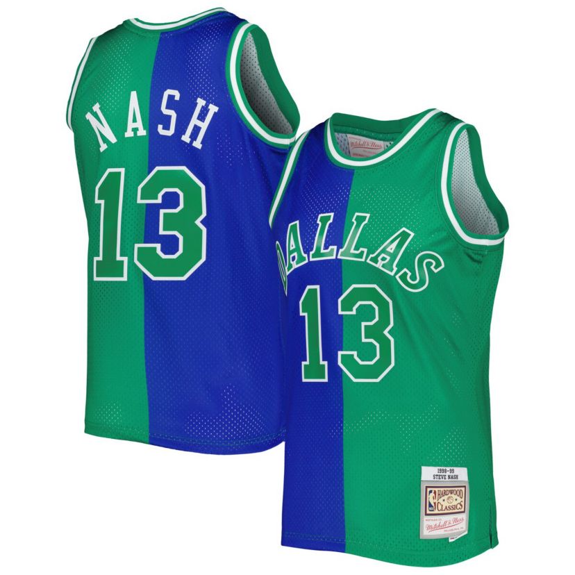 NBA Steve Nash Blue/Green Dallas Mavericks Hardwood Classics 1998/99 Split Swingman Jersey