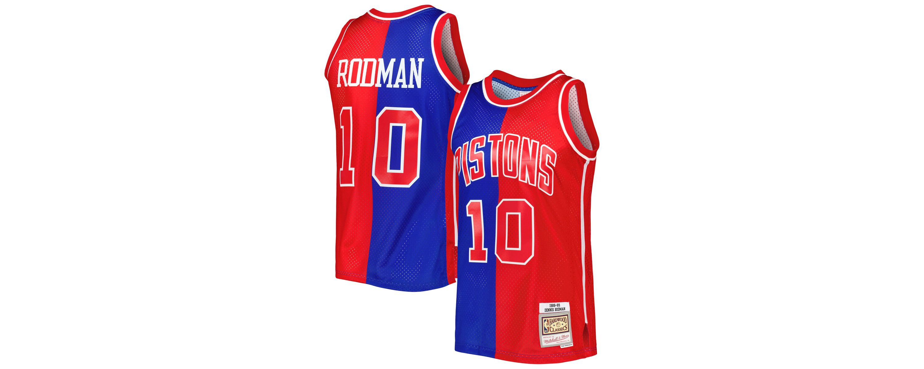 NBA Dennis Rodman Blue/Red Detroit Pistons Hardwood Classics 1988/89 Split Swingman Jersey