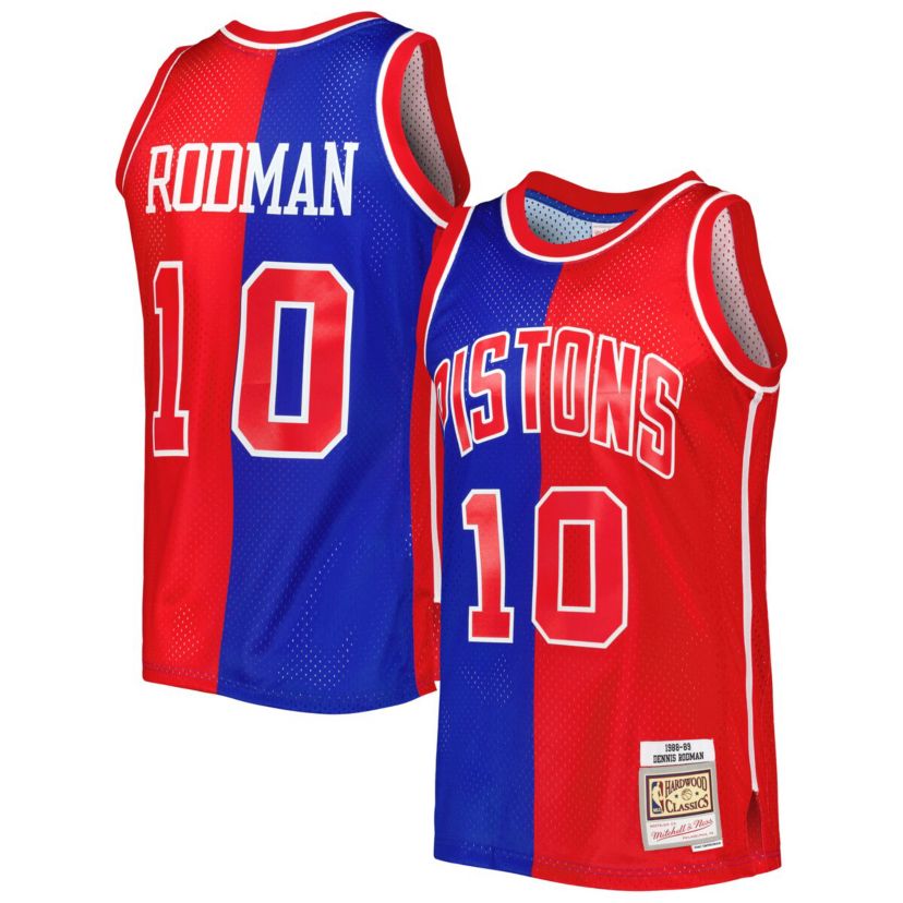 NBA Dennis Rodman Blue/Red Detroit Pistons Hardwood Classics 1988/89 Split Swingman Jersey