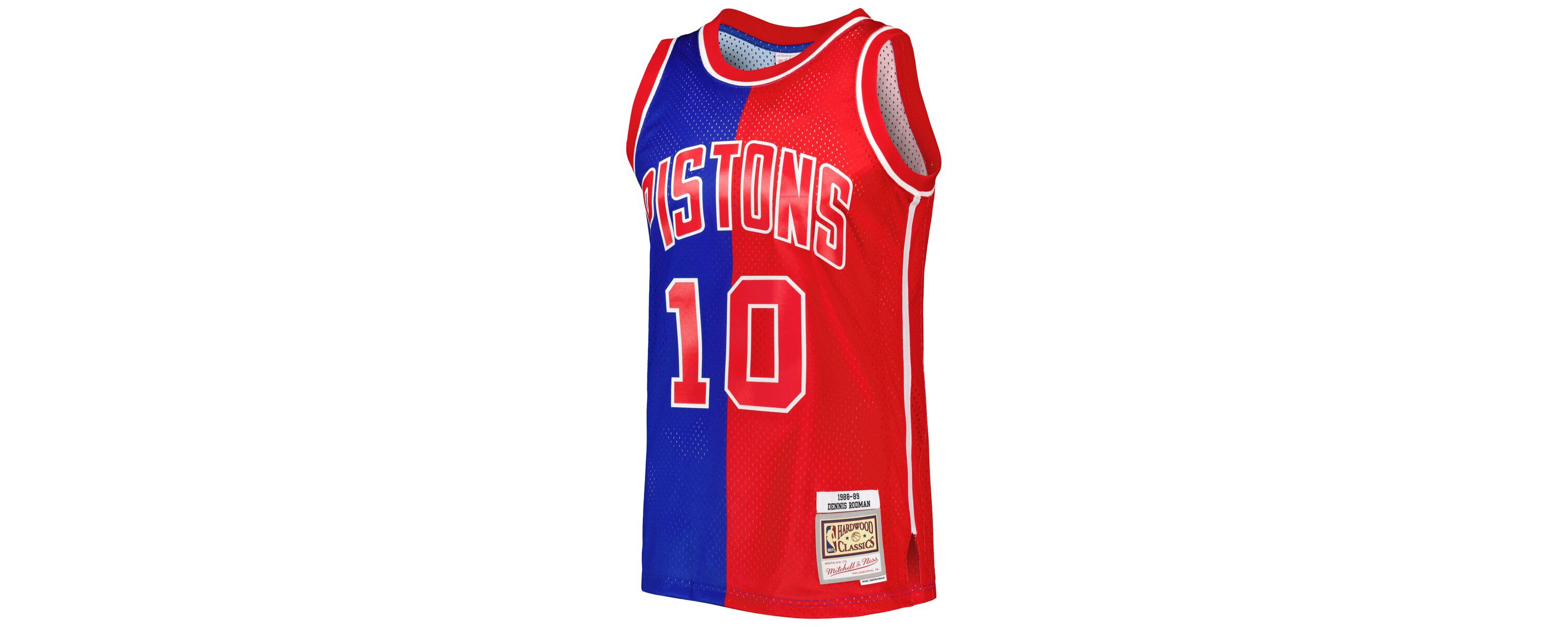NBA Dennis Rodman Blue/Red Detroit Pistons Hardwood Classics 1988/89 Split Swingman Jersey