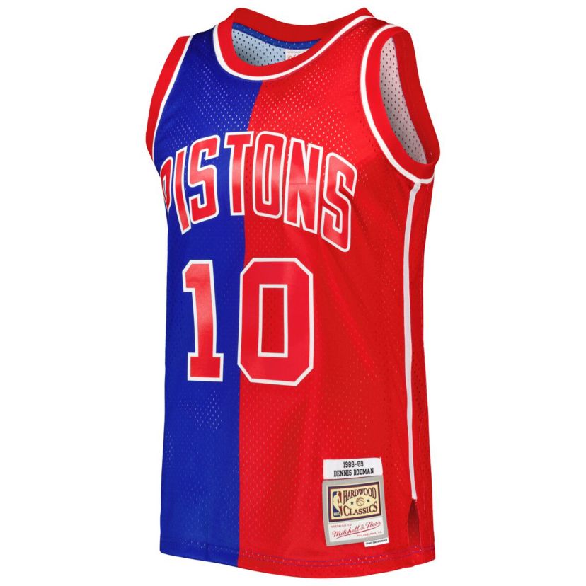 NBA Dennis Rodman Blue/Red Detroit Pistons Hardwood Classics 1988/89 Split Swingman Jersey