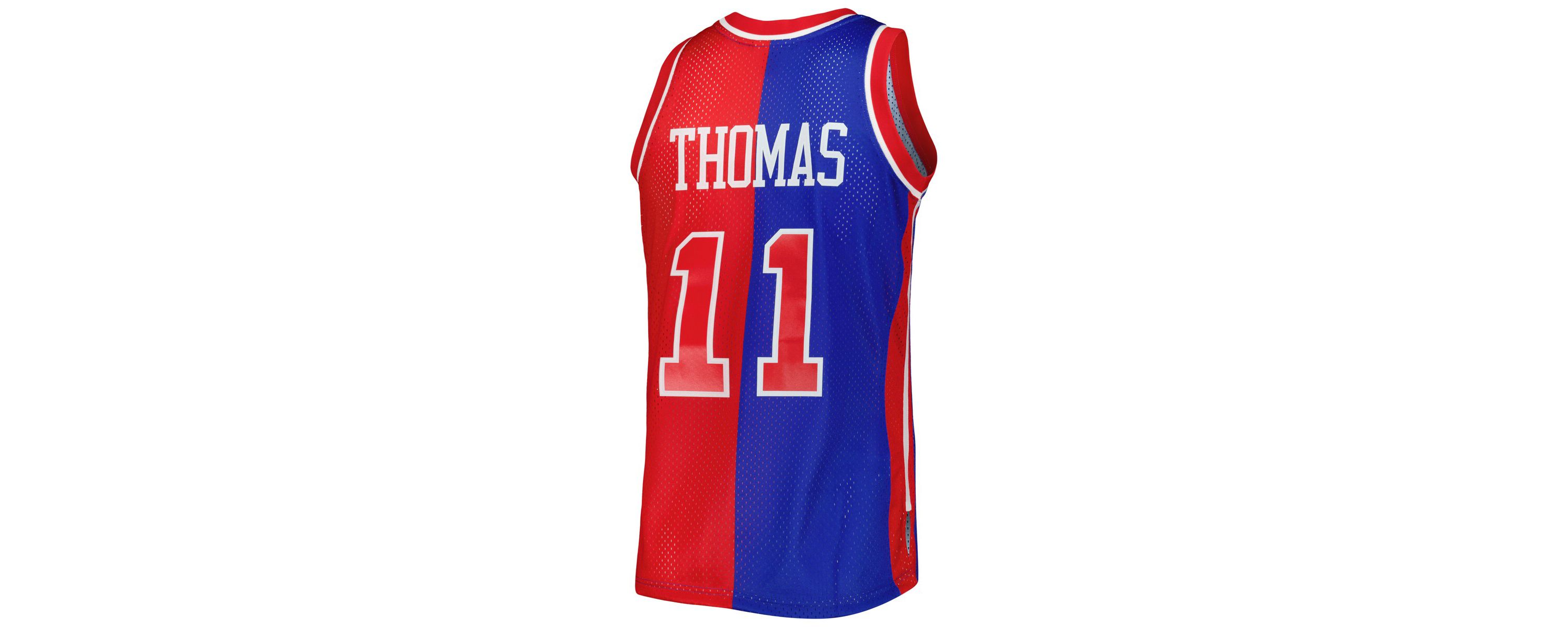 NBA Isiah Thomas Blue/Red Detroit Pistons Hardwood Classics 1988/89 Split Swingman Jersey