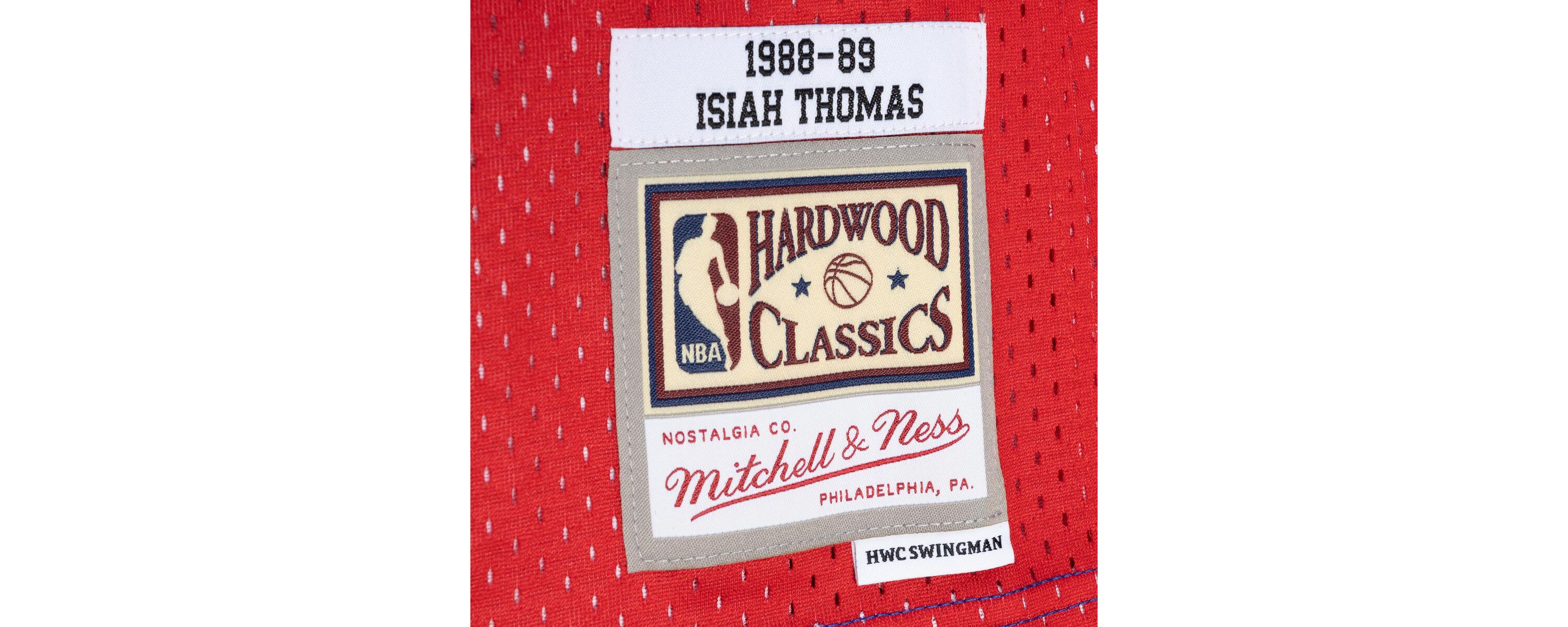 NBA Isiah Thomas Blue/Red Detroit Pistons Hardwood Classics 1988/89 Split Swingman Jersey