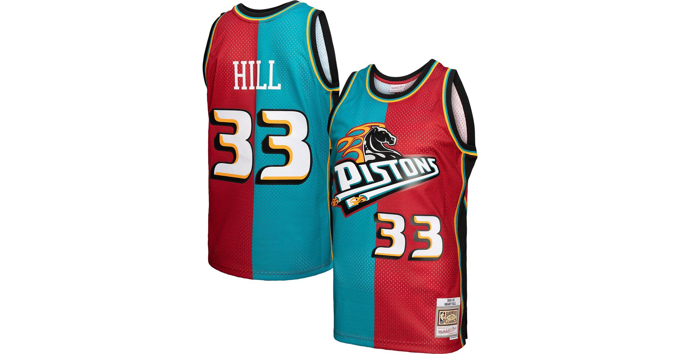 NBA Grant Hill Teal/Red Detroit Pistons Hardwood Classics 1999/00 Split Swingman Jersey