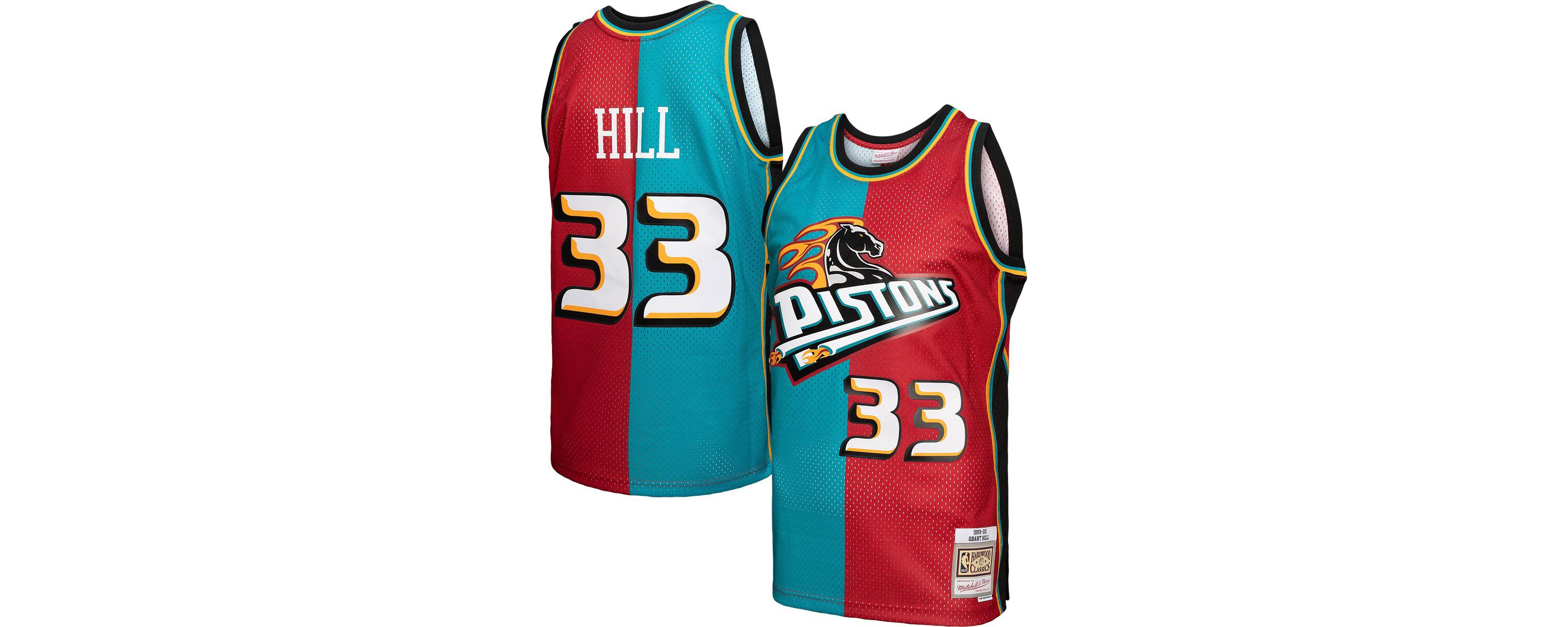 NBA Grant Hill Teal/Red Detroit Pistons Hardwood Classics 1999/00 Split Swingman Jersey