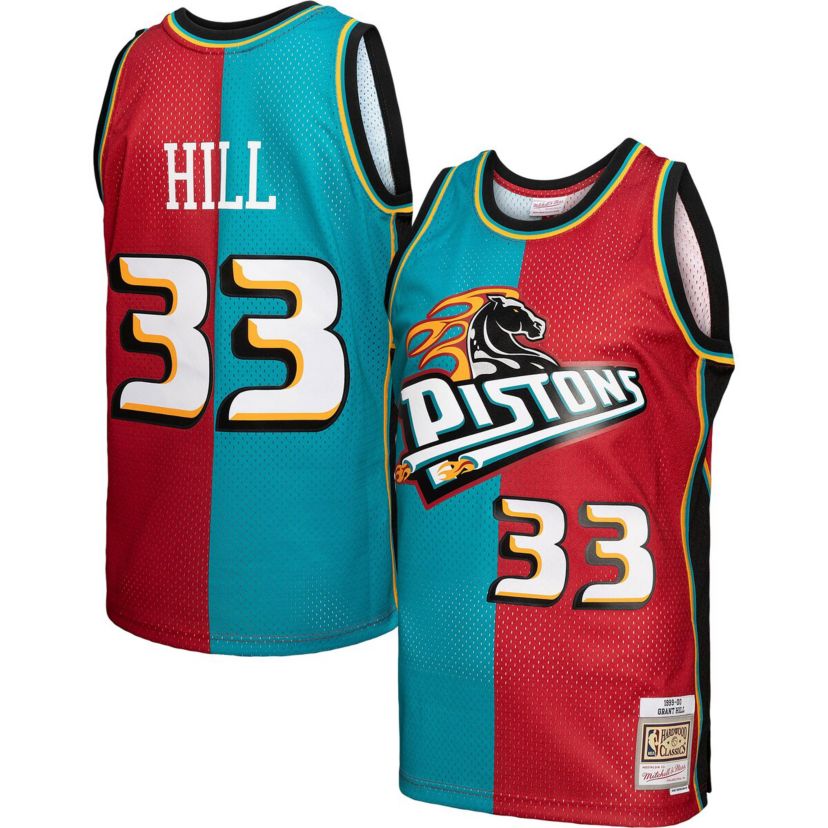 NBA Grant Hill Teal/Red Detroit Pistons Hardwood Classics 1999/00 Split Swingman Jersey