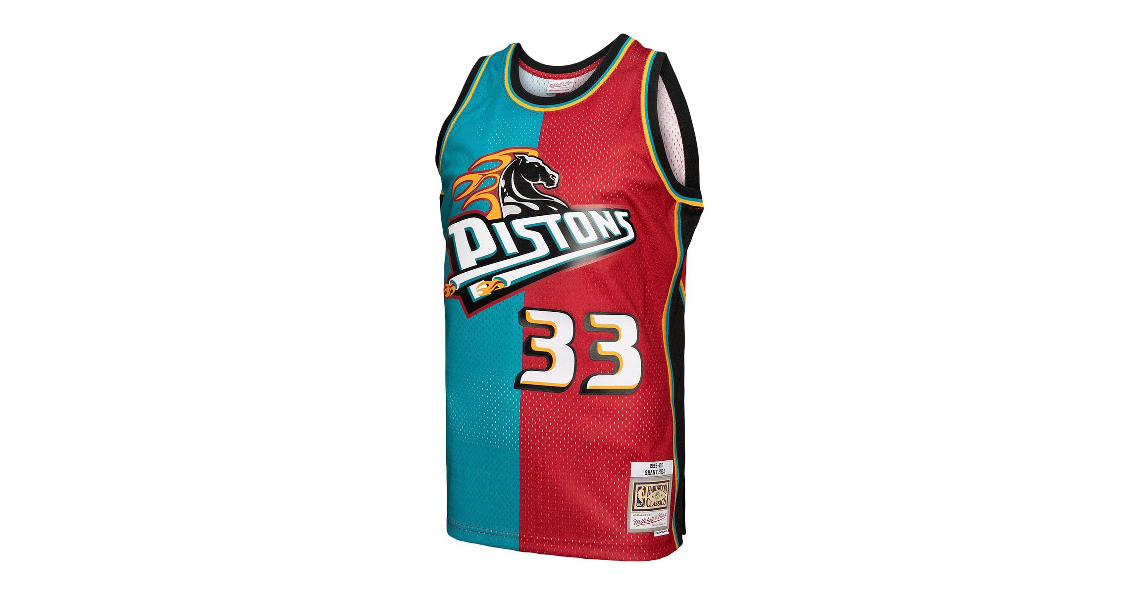 NBA Grant Hill Teal/Red Detroit Pistons Hardwood Classics 1999/00 Split Swingman Jersey
