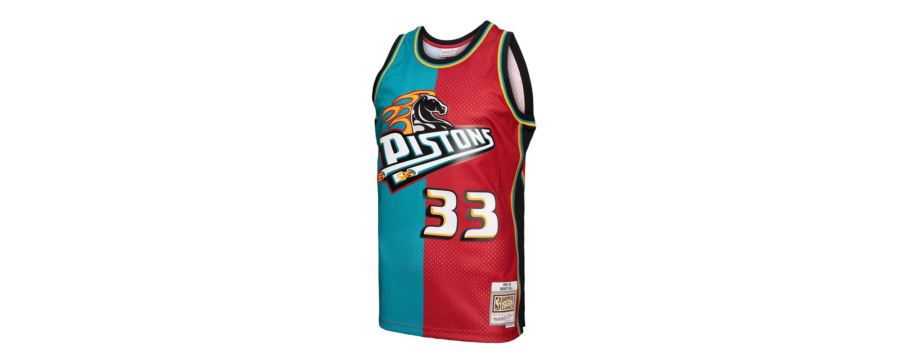 NBA Grant Hill Teal/Red Detroit Pistons Hardwood Classics 1999/00 Split Swingman Jersey