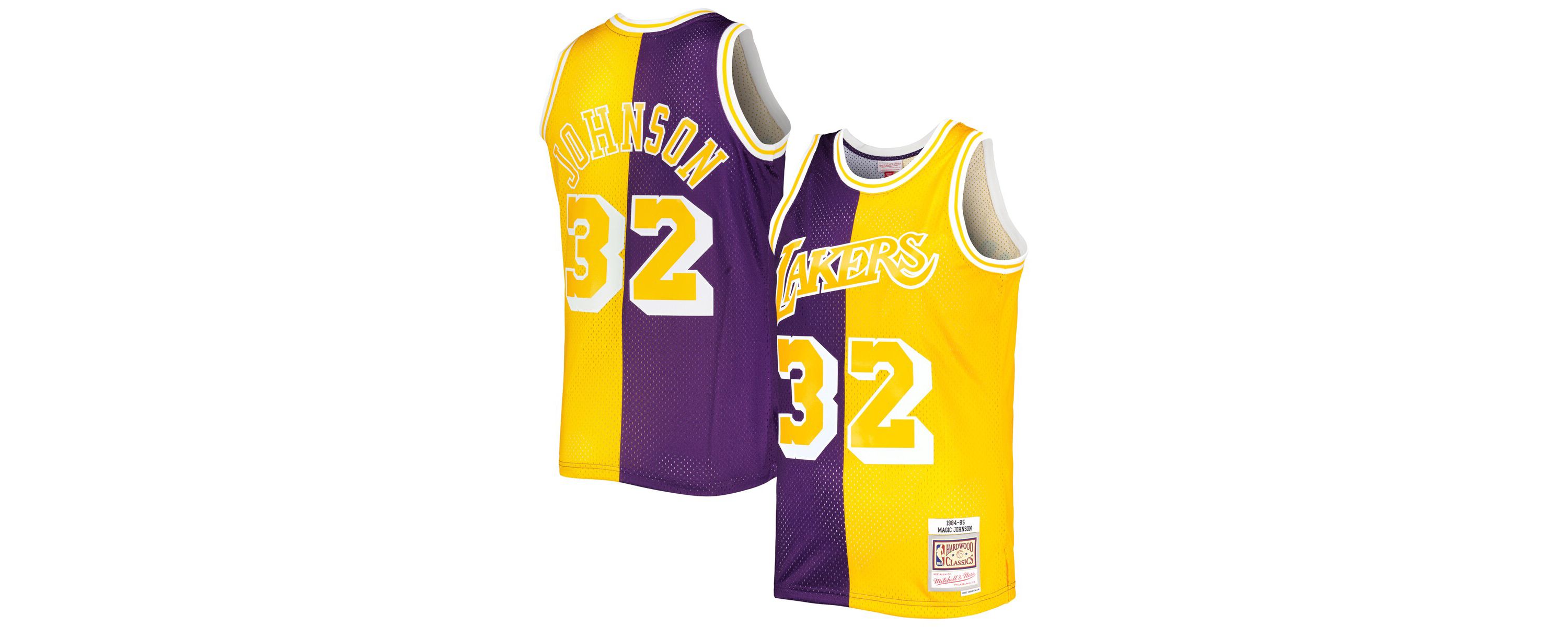 NBA Magic Johnson Los Angeles Lakers Hardwood Classics 1984/85 Split Swingman Jersey