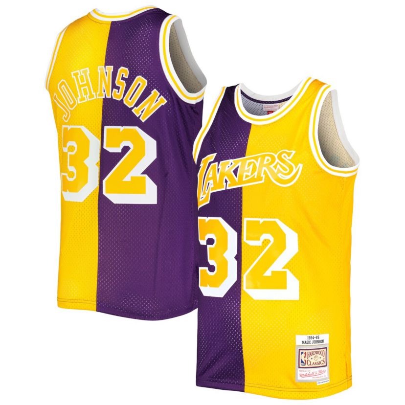 NBA Magic Johnson Los Angeles Lakers Hardwood Classics 1984/85 Split Swingman Jersey