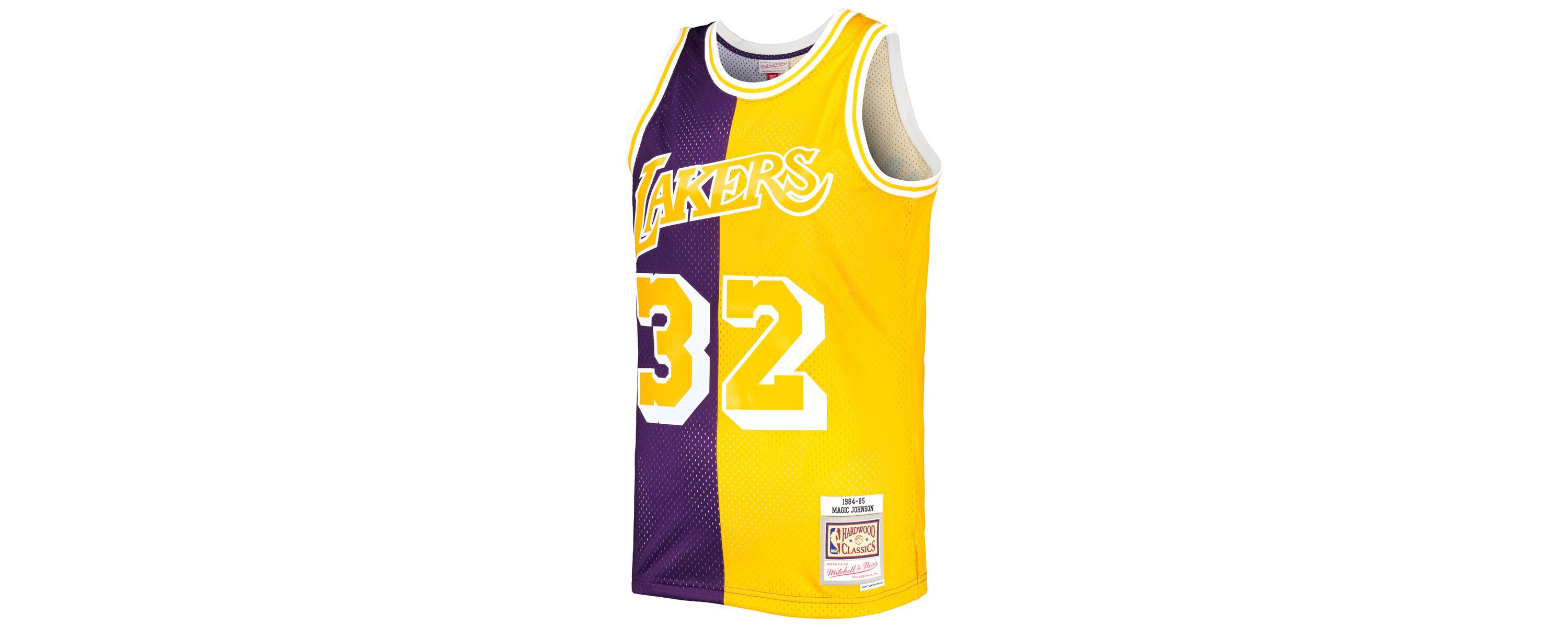 NBA Magic Johnson Los Angeles Lakers Hardwood Classics 1984/85 Split Swingman Jersey