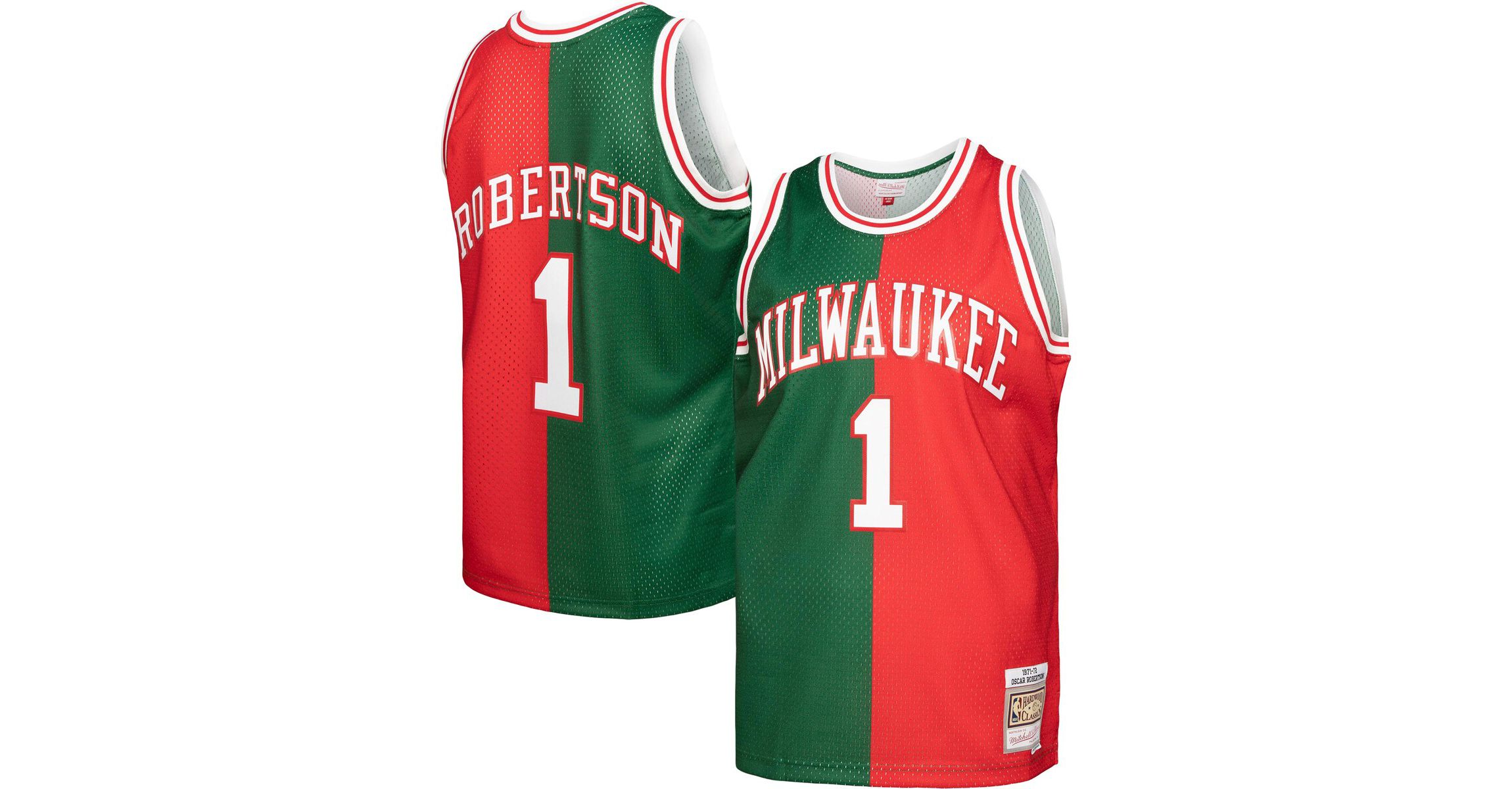 NBA Oscar Robertson Green/Red Milwaukee Bucks Hardwood Classics 1971/72 Split Swingman Jersey
