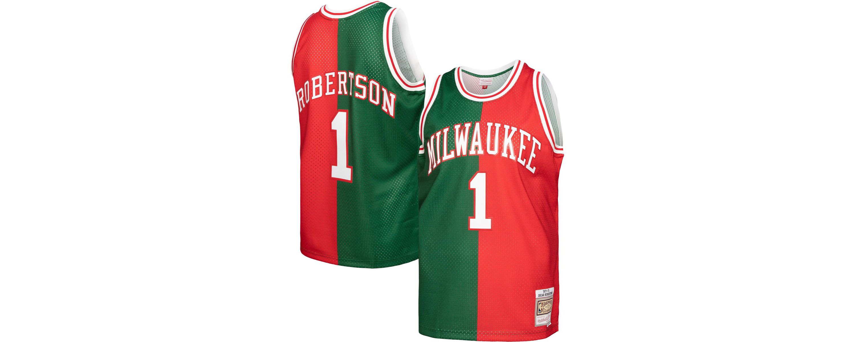 NBA Oscar Robertson Green/Red Milwaukee Bucks Hardwood Classics 1971/72 Split Swingman Jersey