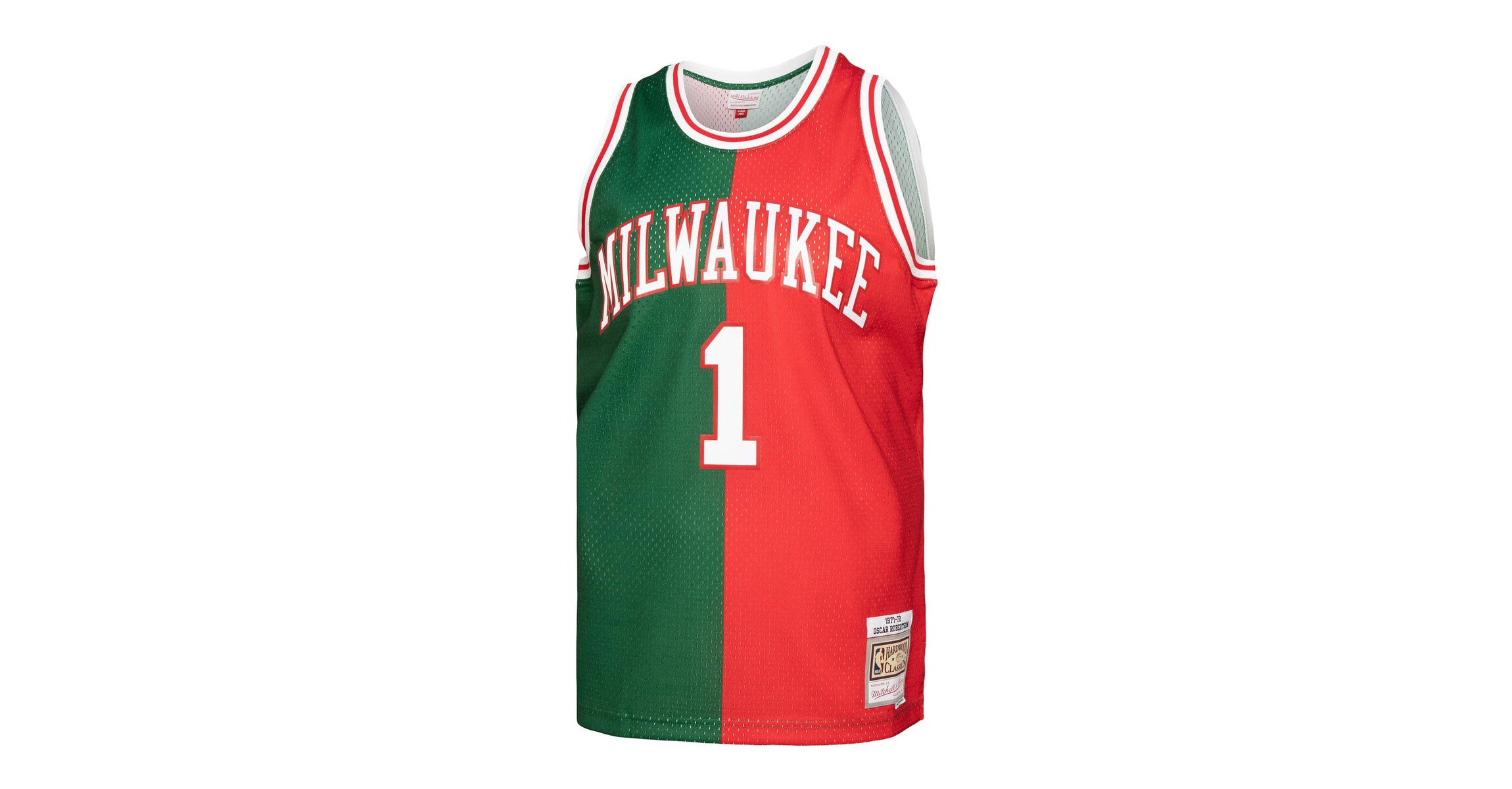 NBA Oscar Robertson Green/Red Milwaukee Bucks Hardwood Classics 1971/72 Split Swingman Jersey
