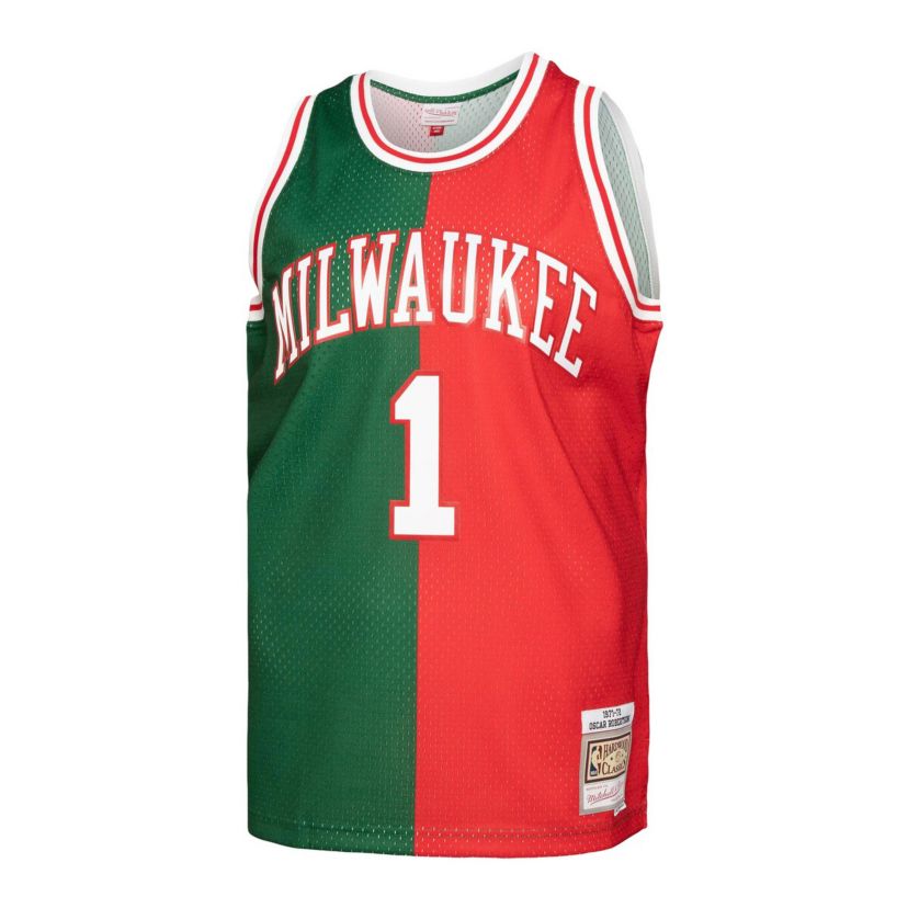 NBA Oscar Robertson Green/Red Milwaukee Bucks Hardwood Classics 1971/72 Split Swingman Jersey