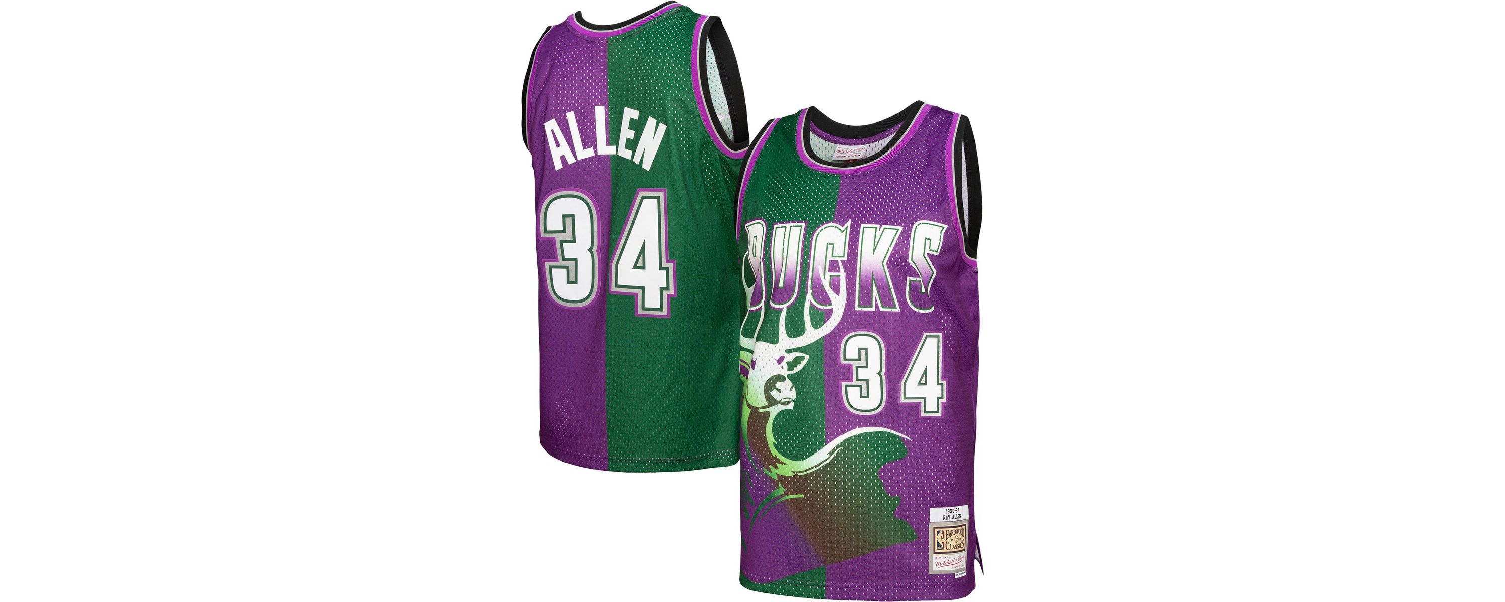 NBA Ray Allen Green/Purple Milwaukee Bucks Hardwood Classics 1996/97 Split Swingman Jersey