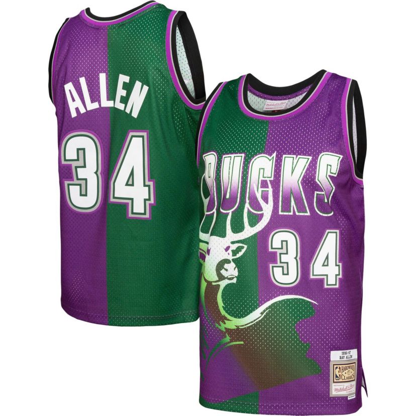 NBA Ray Allen Green/Purple Milwaukee Bucks Hardwood Classics 1996/97 Split Swingman Jersey