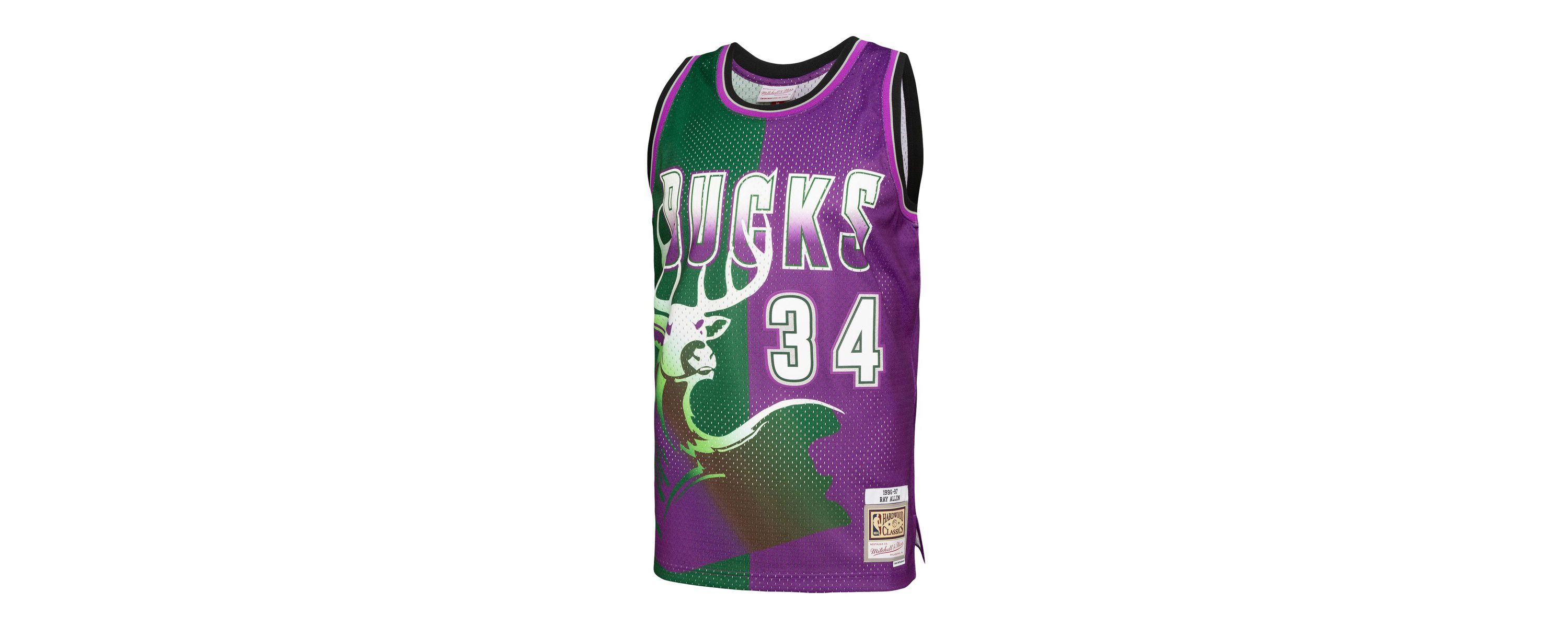 NBA Ray Allen Green/Purple Milwaukee Bucks Hardwood Classics 1996/97 Split Swingman Jersey