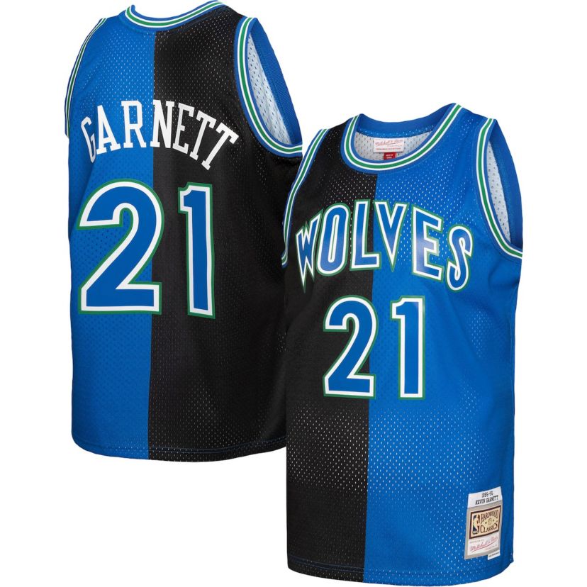 NBA Kevin Garnett Black/Blue Minnesota Timberwolves Hardwood Classics 1995/96 Split Swingman Jersey