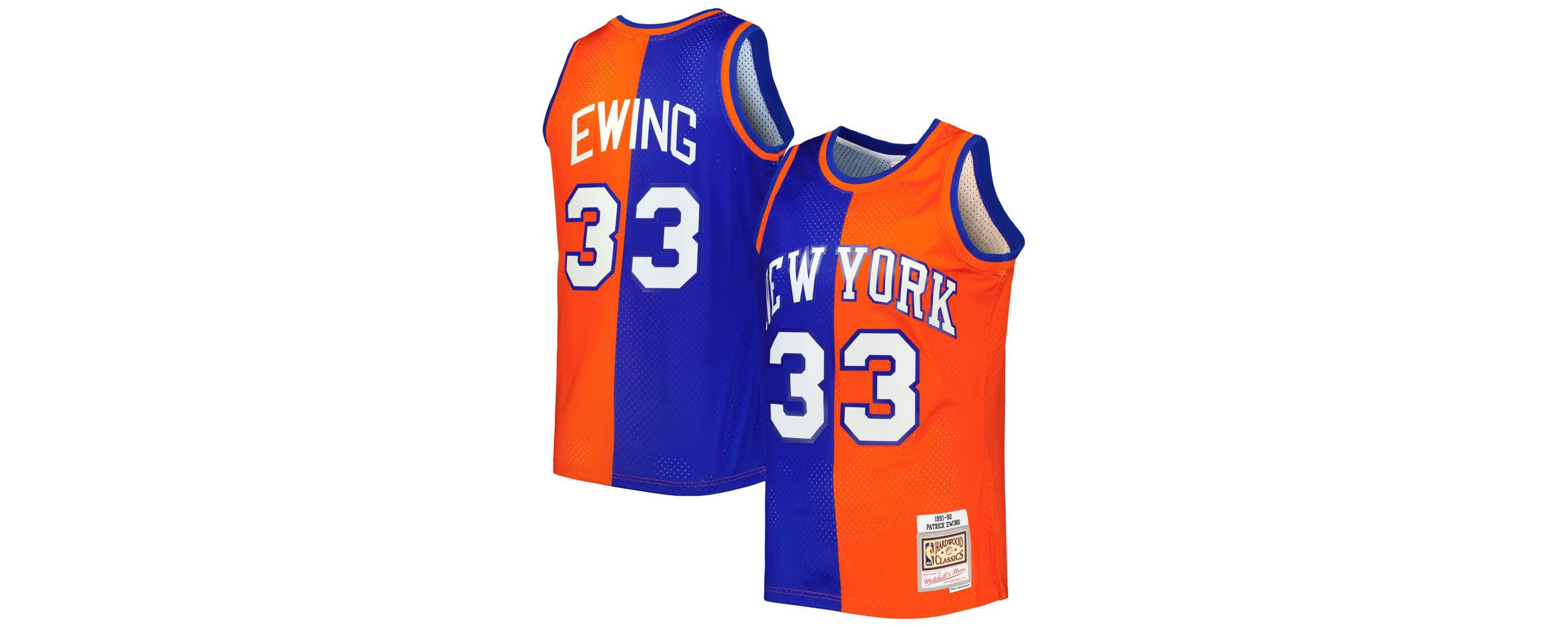 NBA Patrick Ewing Blue/Orange New York Knicks Hardwood Classics 1991/92 Split Swingman Jersey