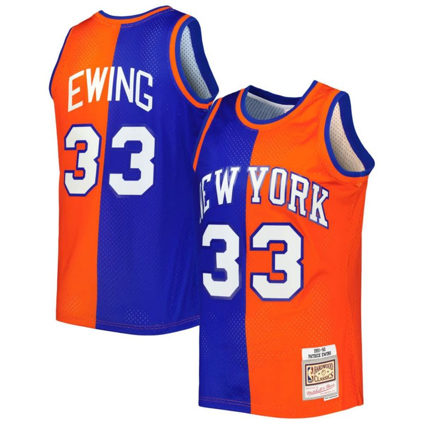 NBA Patrick Ewing Blue/Orange New York Knicks Hardwood Classics 1991/92 Split Swingman Jersey