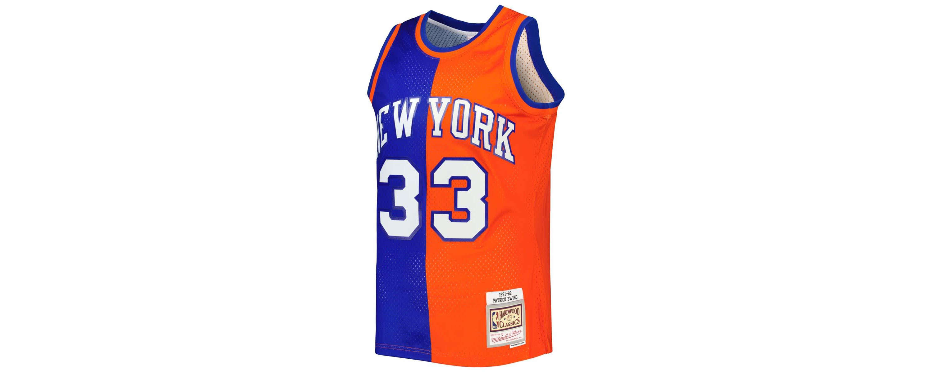 NBA Patrick Ewing Blue/Orange New York Knicks Hardwood Classics 1991/92 Split Swingman Jersey