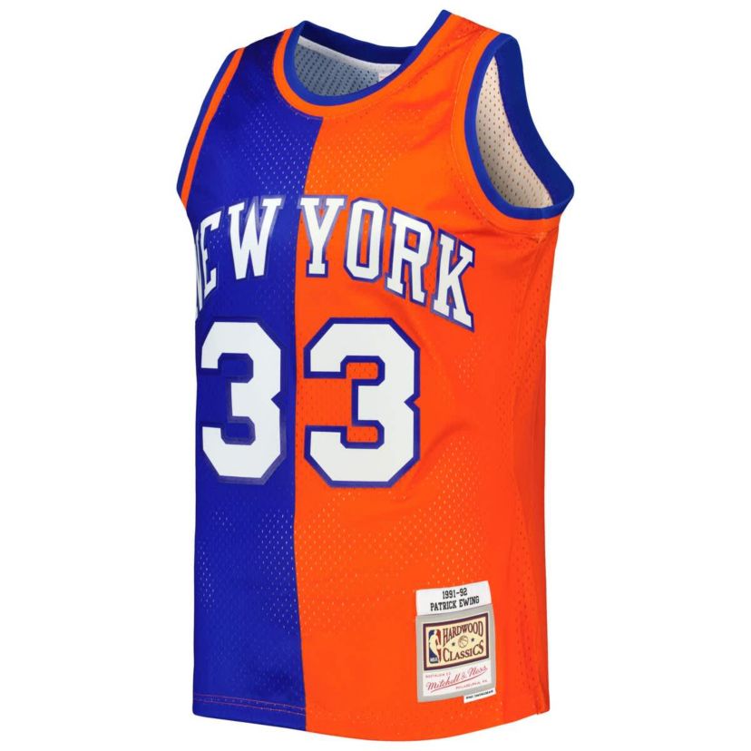 NBA Patrick Ewing Blue/Orange New York Knicks Hardwood Classics 1991/92 Split Swingman Jersey