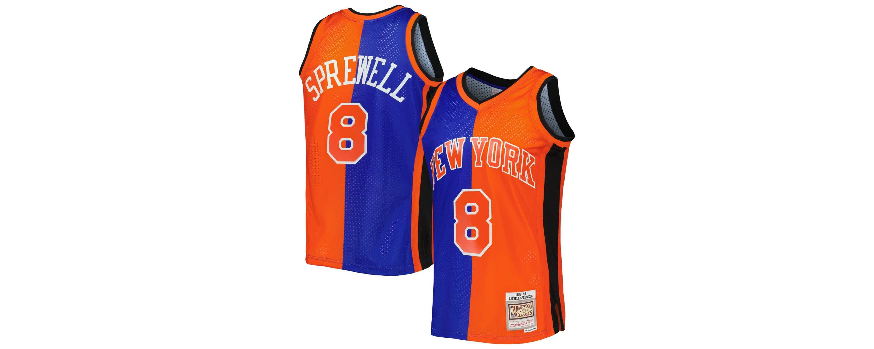 NBA Latrell Sprewell Blue/Orange New York Knicks Hardwood Classics 1998/99 Split Swingman Jersey