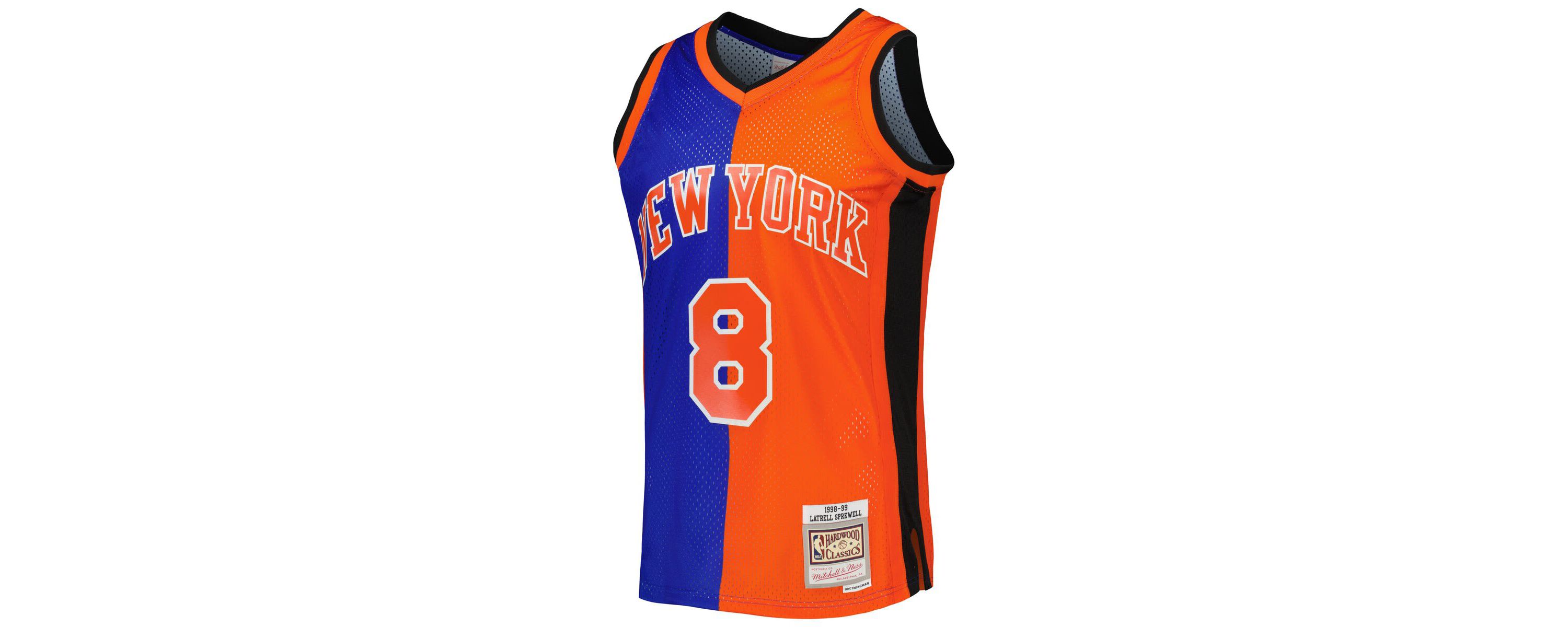 NBA Latrell Sprewell Blue/Orange New York Knicks Hardwood Classics 1998/99 Split Swingman Jersey
