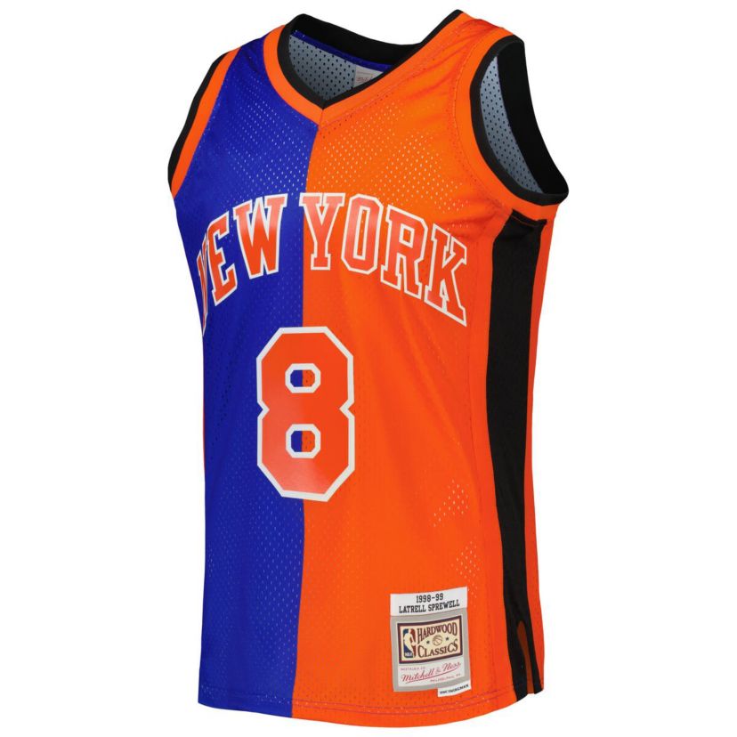 NBA Latrell Sprewell Blue/Orange New York Knicks Hardwood Classics 1998/99 Split Swingman Jersey