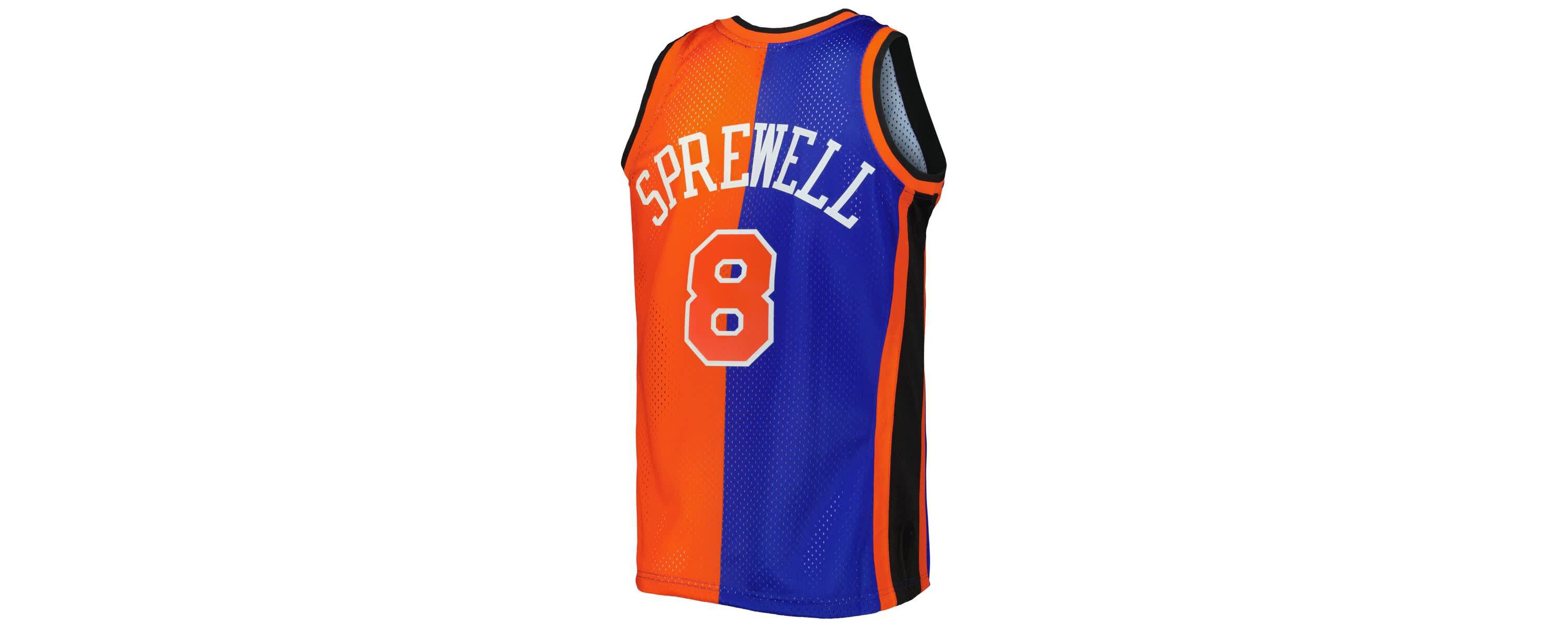 NBA Latrell Sprewell Blue/Orange New York Knicks Hardwood Classics 1998/99 Split Swingman Jersey