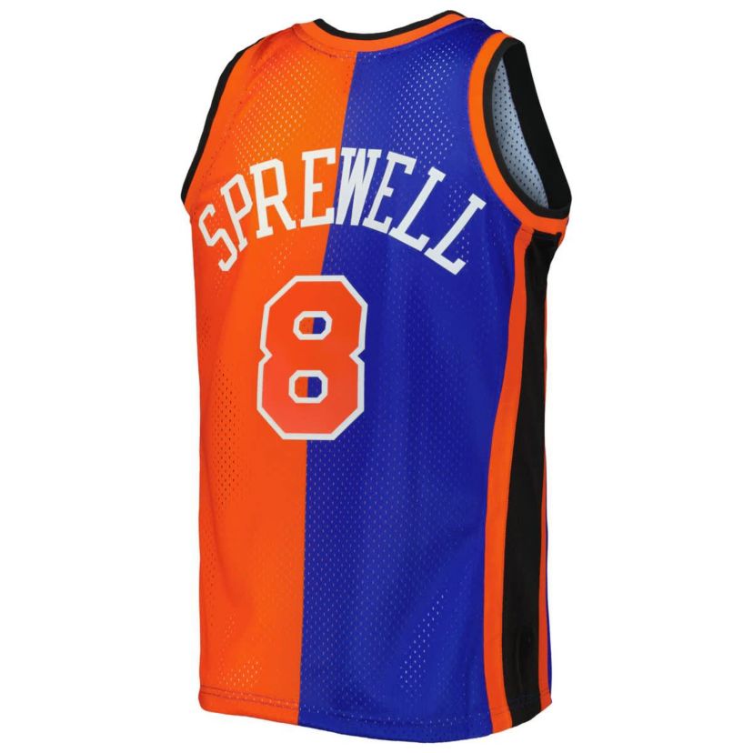 NBA Latrell Sprewell Blue/Orange New York Knicks Hardwood Classics 1998/99 Split Swingman Jersey