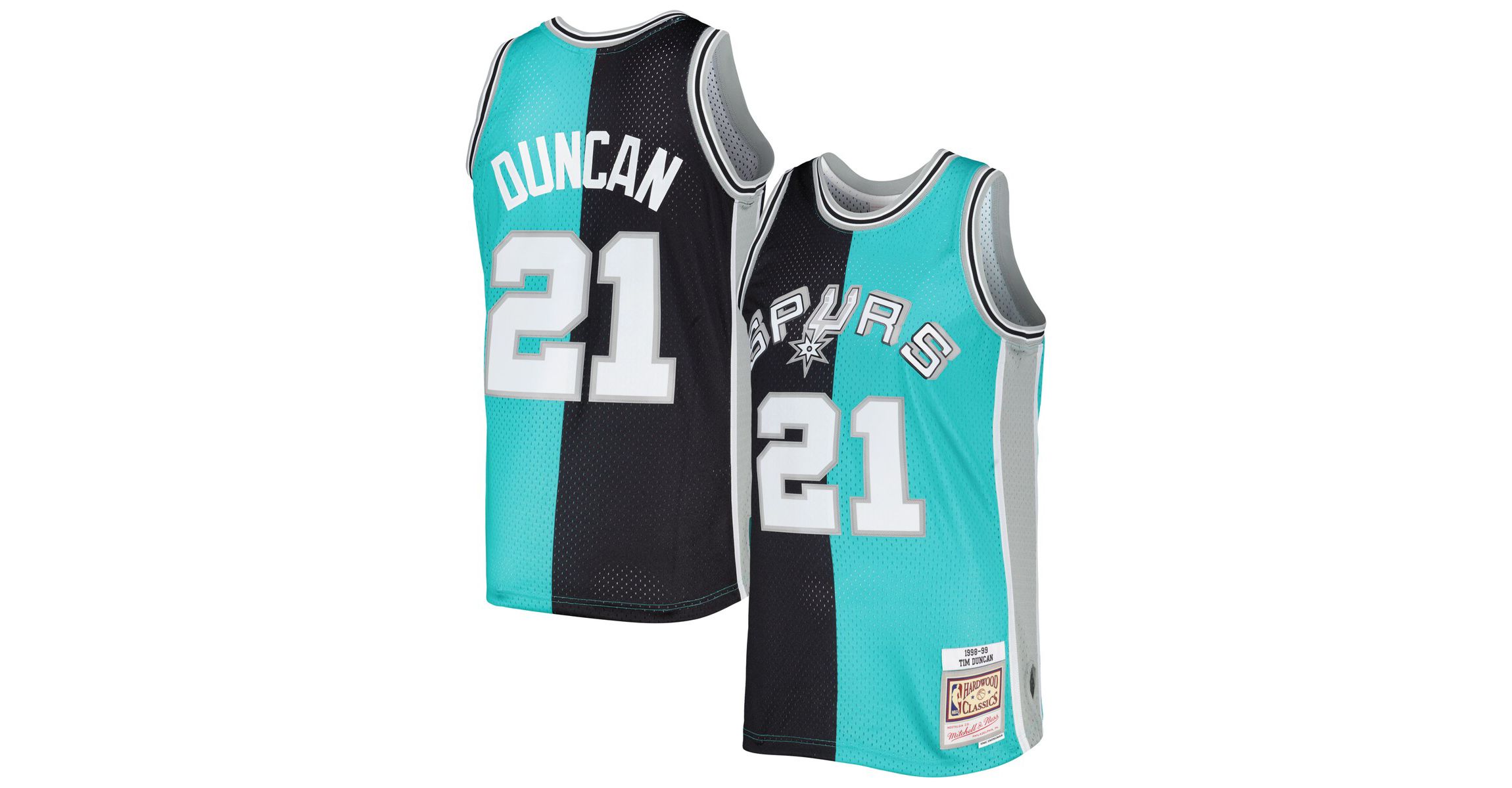 NBA Tim Duncan Black/Teal San Antonio Spurs Hardwood Classics 1998/99 Split Swingman Jersey
