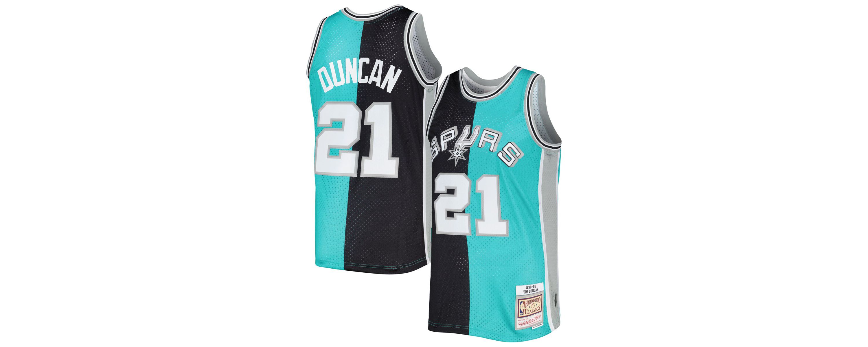 NBA Tim Duncan Black/Teal San Antonio Spurs Hardwood Classics 1998/99 Split Swingman Jersey