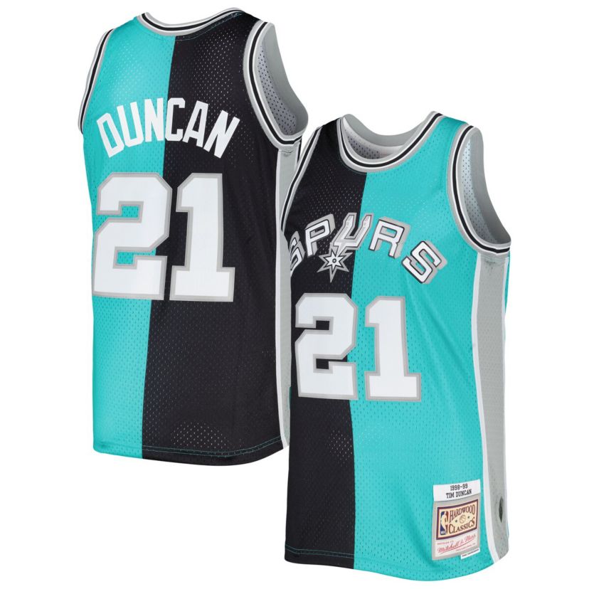 NBA Tim Duncan Black/Teal San Antonio Spurs Hardwood Classics 1998/99 Split Swingman Jersey