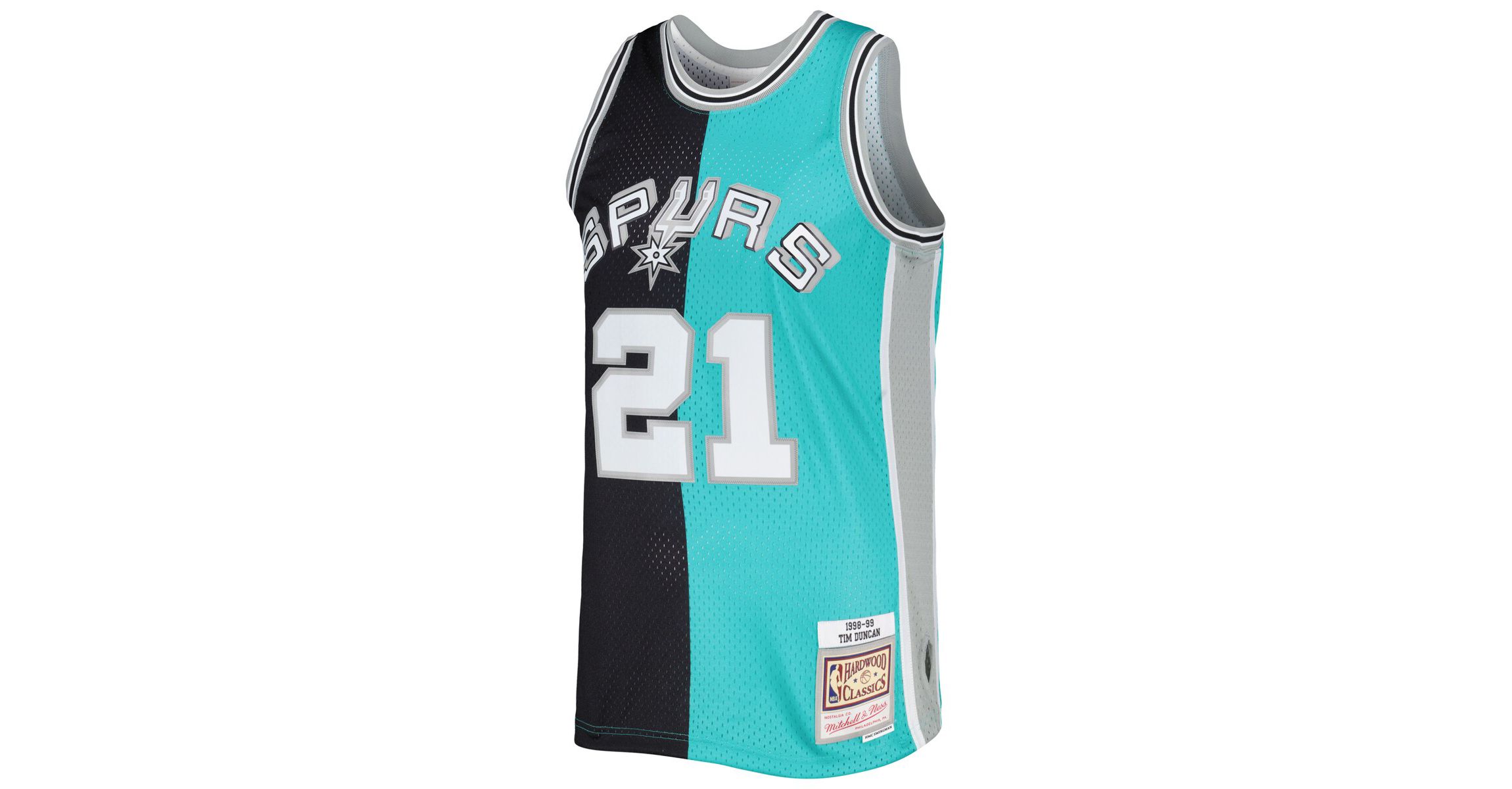 NBA Tim Duncan Black/Teal San Antonio Spurs Hardwood Classics 1998/99 Split Swingman Jersey