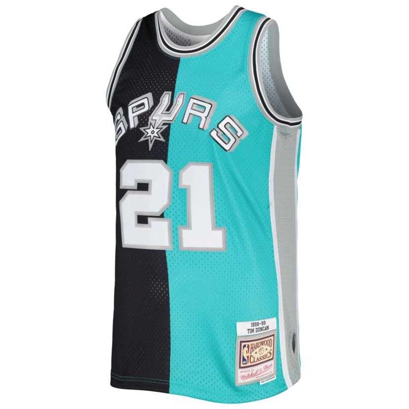 NBA Tim Duncan Black/Teal San Antonio Spurs Hardwood Classics 1998/99 Split Swingman Jersey