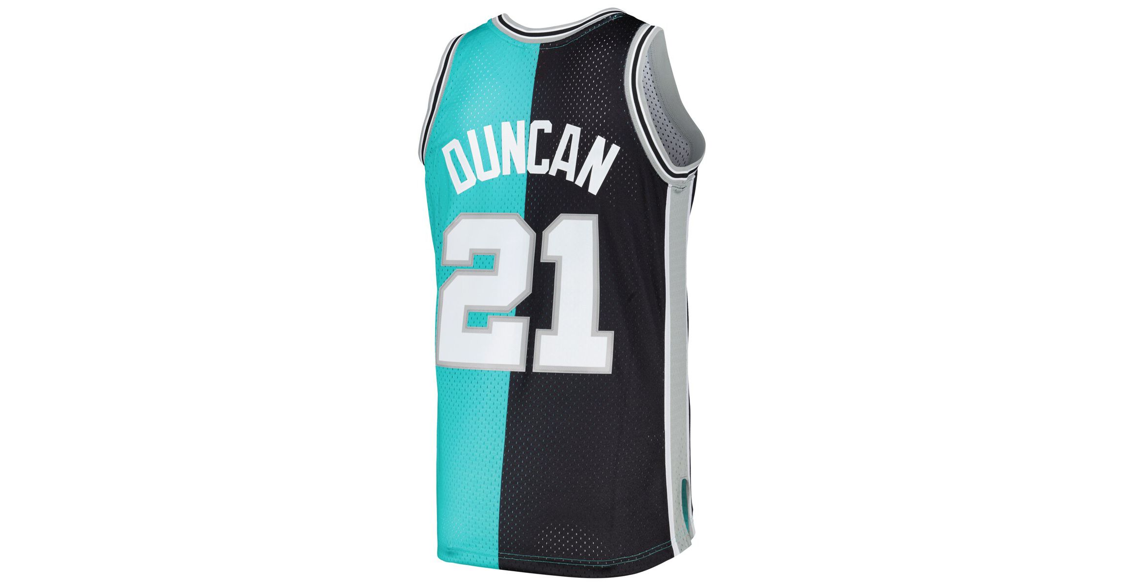 NBA Tim Duncan Black/Teal San Antonio Spurs Hardwood Classics 1998/99 Split Swingman Jersey