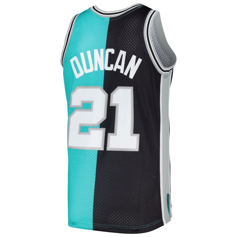 NBA Tim Duncan Black/Teal San Antonio Spurs Hardwood Classics 1998/99 Split Swingman Jersey