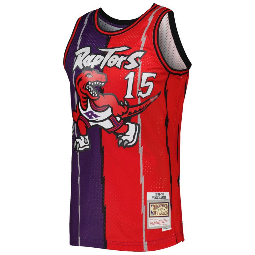 NBA Vince Carter Purple/Red Toronto Raptors Hardwood Classics 1998/99 Split Swingman Jersey